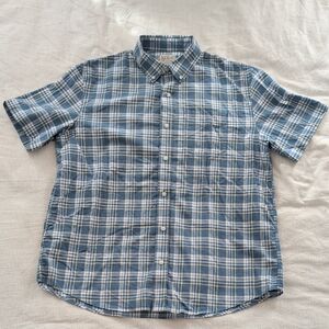 L.L.Bean Blue and White Plaid Short Sleeve Button Down Shirt